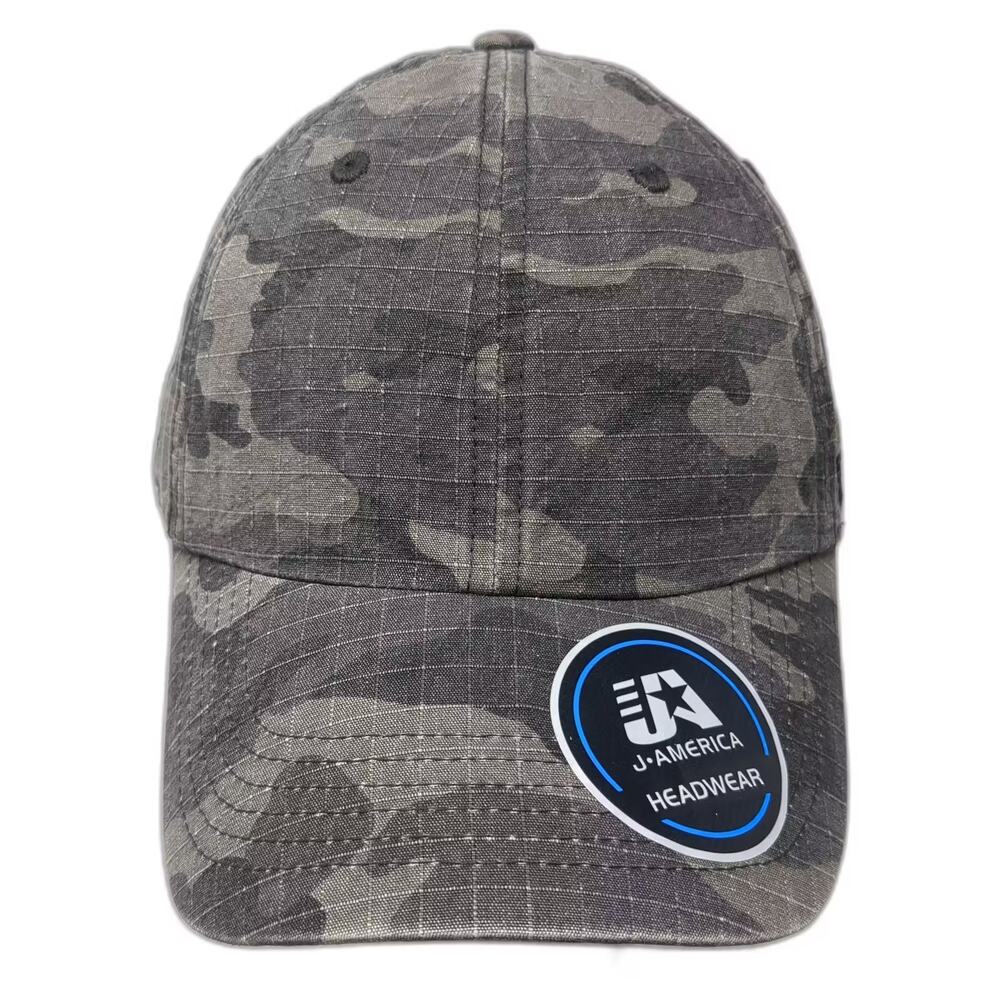 J.America Baseball Cap Hat Gray Black One Size Slideback Camouflage Embroidered